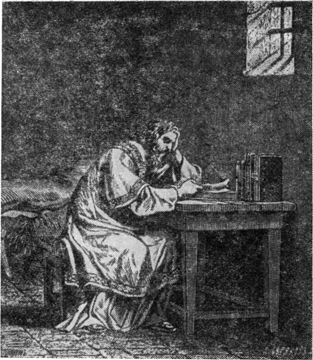 Мефодий в заточении в швабской темнице (старинная гравюра)